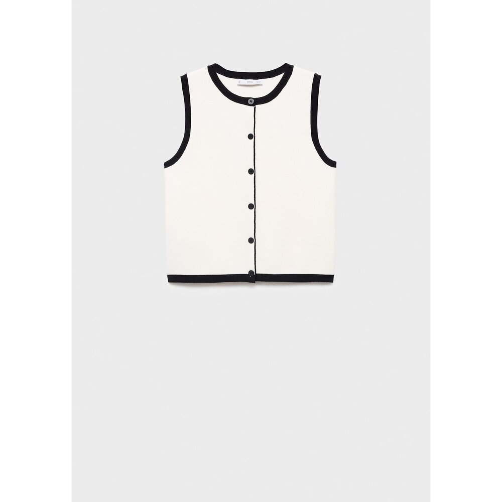 MANGO - Knitted vest with contrast detail ecru - S - Woman